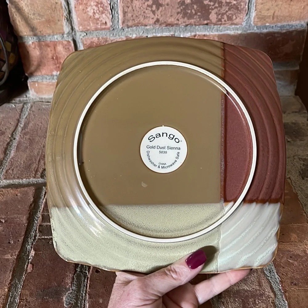 Sango Gold Dust Sienna Set of 2 Stoneware Square Salad Plates